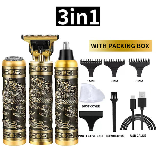 3-in-1 Professional Hair Clipper Set - Rechargeable Beard Trimmer, Nose Hair Trimmer, and Electric Shaver V888-ELOSUNG11692