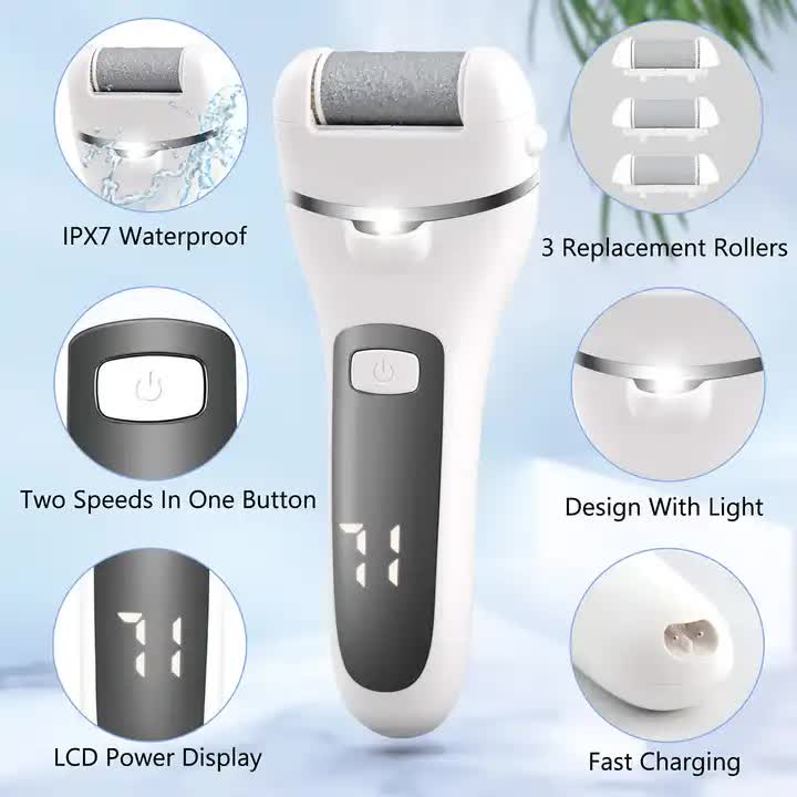 Black Rechargeable Electric Foot File Callus Remover with LED Display and USB Charging V888-ELOSUNG11702