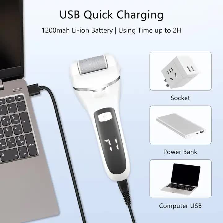 Black Rechargeable Electric Foot File Callus Remover with LED Display and USB Charging V888-ELOSUNG11702