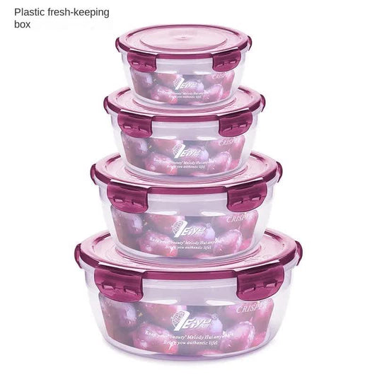 Purple Round Plastic Food Storage Containers Set - Microwave-Safe Bento Boxes with Airtight Lids for Kitchen V888-ELOSUNG11718