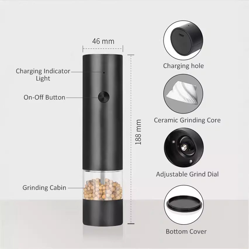 Rechargeable Electric Salt and Pepper Grinder Set (Includes Two Grinders) - Adjustable Ceramic Grinding Core V888-ELOSUNG11720