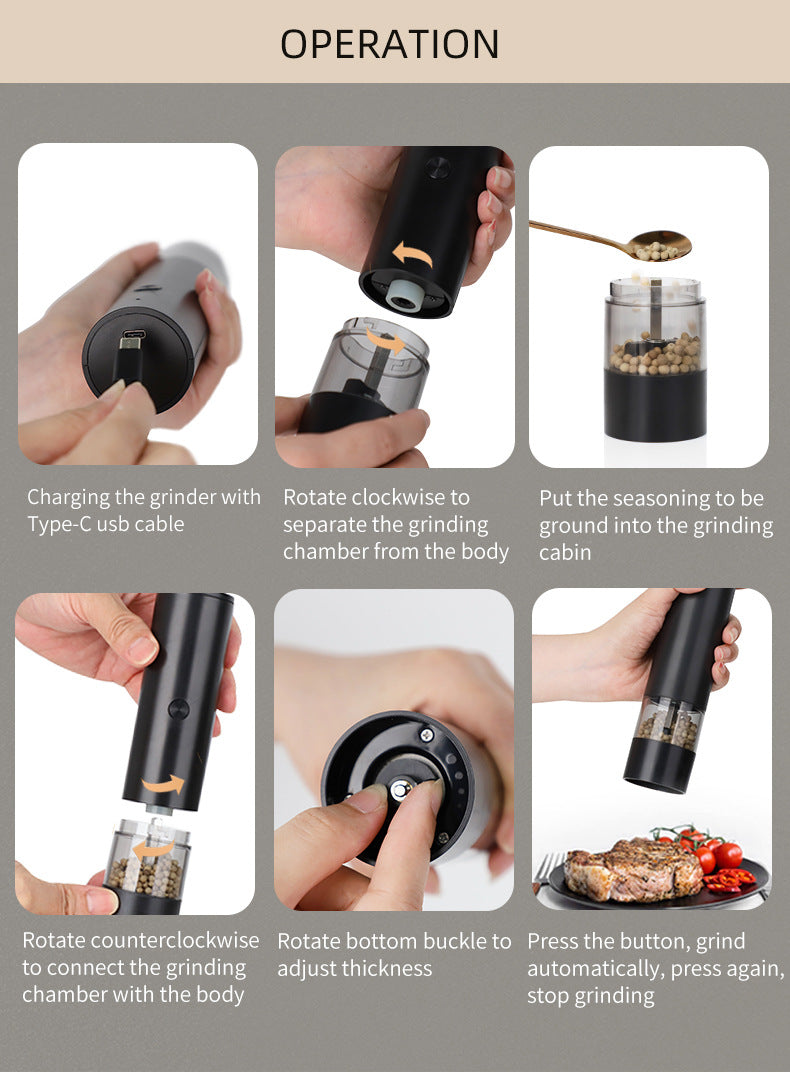 Rechargeable Electric Salt and Pepper Grinder Set (Includes Two Grinders) - Adjustable Ceramic Grinding Core V888-ELOSUNG11720