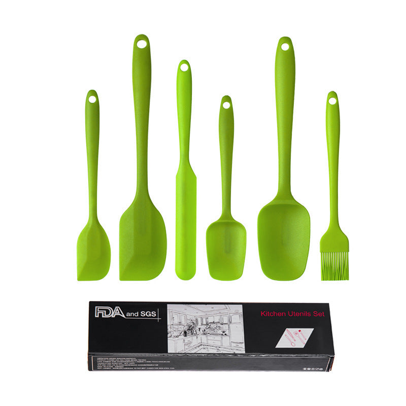 6-Piece Silicone Kitchen Utensil Set - Heat Resistant Baking Tools with Spatulas, Spoon, and Brush (Green)(2 V888-ELOSUNG11725