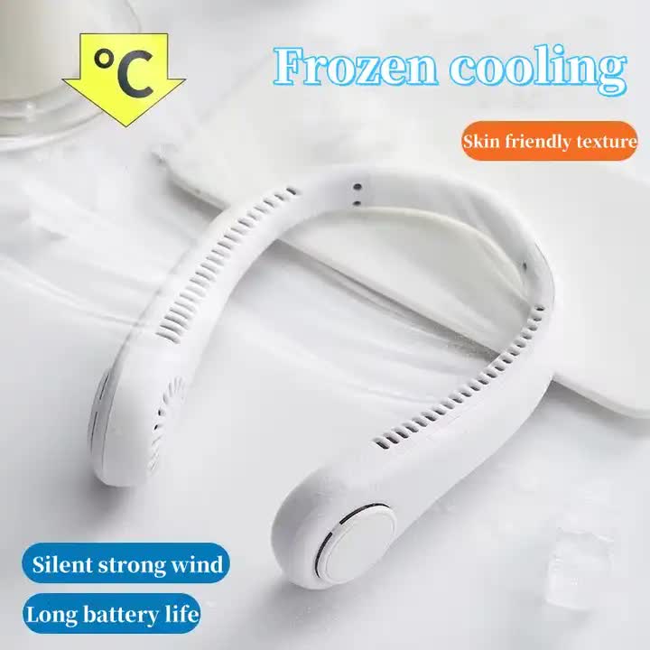 2PCS Blue Leafless Hanging Neck Fan - Rechargeable Portable Hands-Free Cooling Fan with 3 Speeds V888-ELOSUNG11740