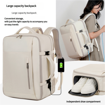 Beige Expandable Backpack with USB Port - Multi-Functional Outdoor, Commuter & Laptop Bag V888-ELOSUNG11748