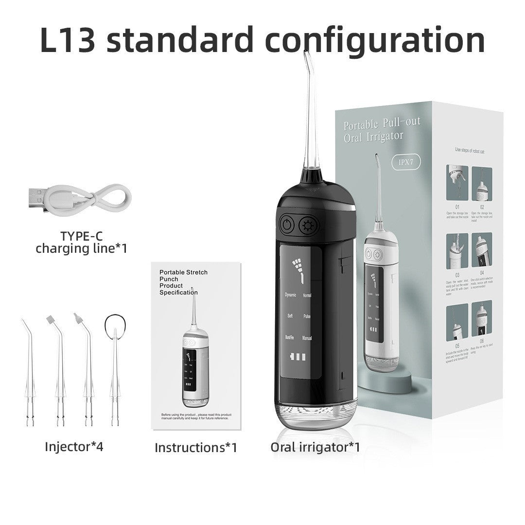 L13 Black Portable Electric Water Flosser - Handheld Teeth Cleaner, USB Rechargeable, Deep Oral Irrigator V888-ELOSUNG11764