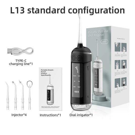 L13 Black Portable Electric Water Flosser - Handheld Teeth Cleaner, USB Rechargeable, Deep Oral Irrigator V888-ELOSUNG11764
