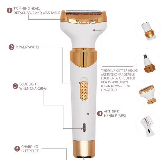 Women's 4-in-1 Electric Hair Removal Razor for Sensitive Areas - Underarm, Bikini Line & Body Grooming (3021 V888-ELOSUNG11767
