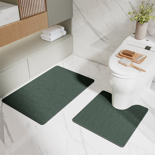 Green Bathroom Floor Mat Set - U-Shaped Toilet Mat 50*50cm & Rectangular 40x60cm Mat for Bathroom V888-ELOSUNG11780