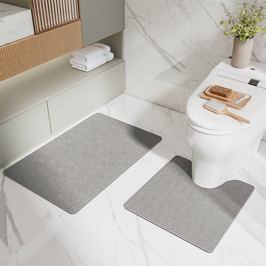 Gray Bathroom Floor Mat Set - U-Shaped Toilet Mat 50*50cm & Rectangular 50x80cm Mat for Bathroom V888-ELOSUNG11785
