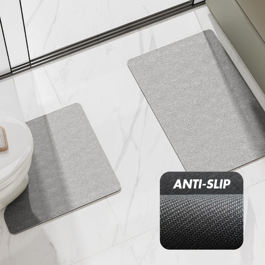 Gray Bathroom Floor Mat Set - U-Shaped Toilet Mat 50*50cm & Rectangular 50x80cm Mat for Bathroom V888-ELOSUNG11785
