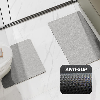Green Bathroom Floor Mat Set - U-Shaped Toilet Mat 50*50cm & Rectangular 50x80cm Mat for Bathroom V888-ELOSUNG11789