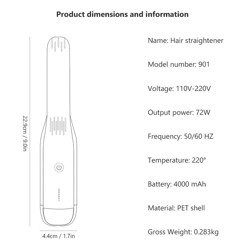 Black Wireless USB Rechargeable 2-in-1 Curling Iron & Flat Iron - Portable Hair Straightener & Curler V888-ELOSUNG11810