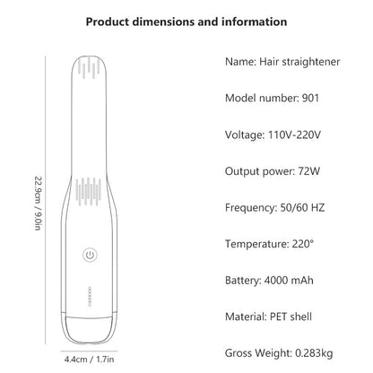 Black Wireless USB Rechargeable 2-in-1 Curling Iron & Flat Iron - Portable Hair Straightener & Curler V888-ELOSUNG11810