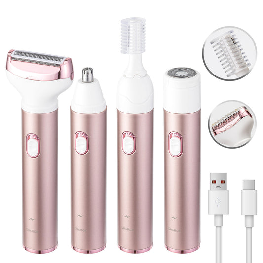 4-in-1 Women's Electric Hair Removal Trimmer - Multifunctional Grooming Kit for Underarms, Bikini, Nose & V888-ELOSUNG11819