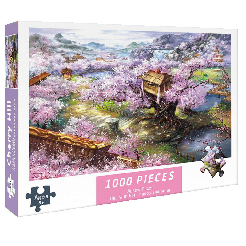 (2 PCS) 1000-Piece Cherry blossoms Jigsaw Puzzle - High Difficulty Stress-Relief Toy V888-ELOSUNG11829