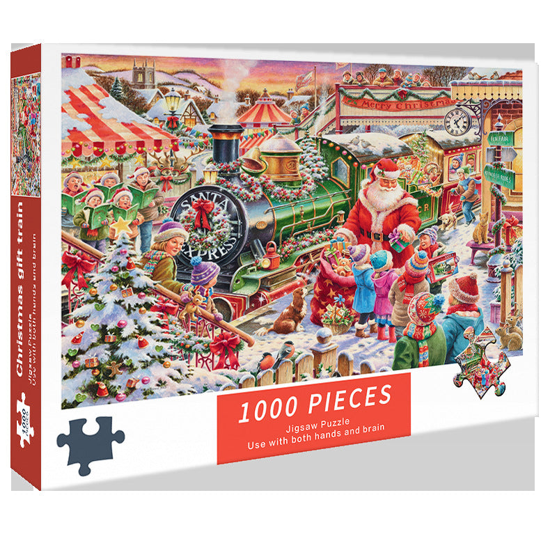 (2 PCS) 1000-Piece Christmas train Jigsaw Puzzle - High Difficulty Stress-Relief Toy V888-ELOSUNG11858