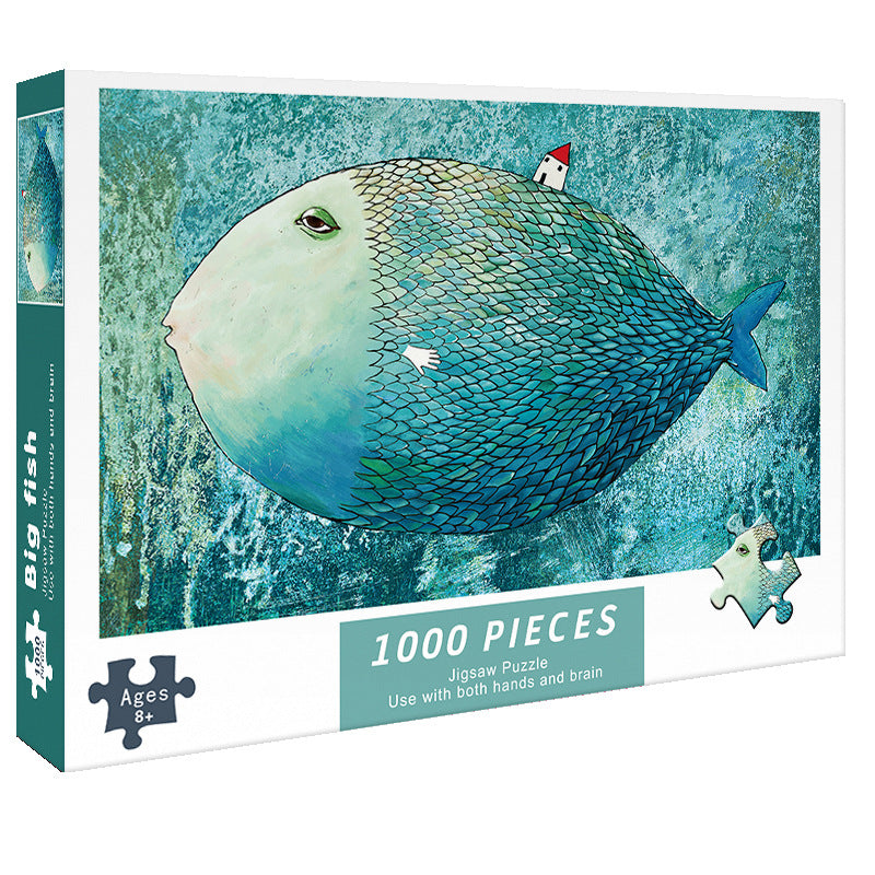 (2 PCS) 1000-Piece Big Fish Jigsaw Puzzle - High Difficulty Stress-Relief Toy V888-ELOSUNG11864