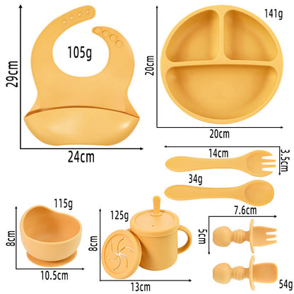 Blue 8-Piece Silicone Children's Tableware Set - BPA-Free Baby Feeding Utensils with Fork, Spoon, Cup, Bowl, V888-ELOSUNG11936