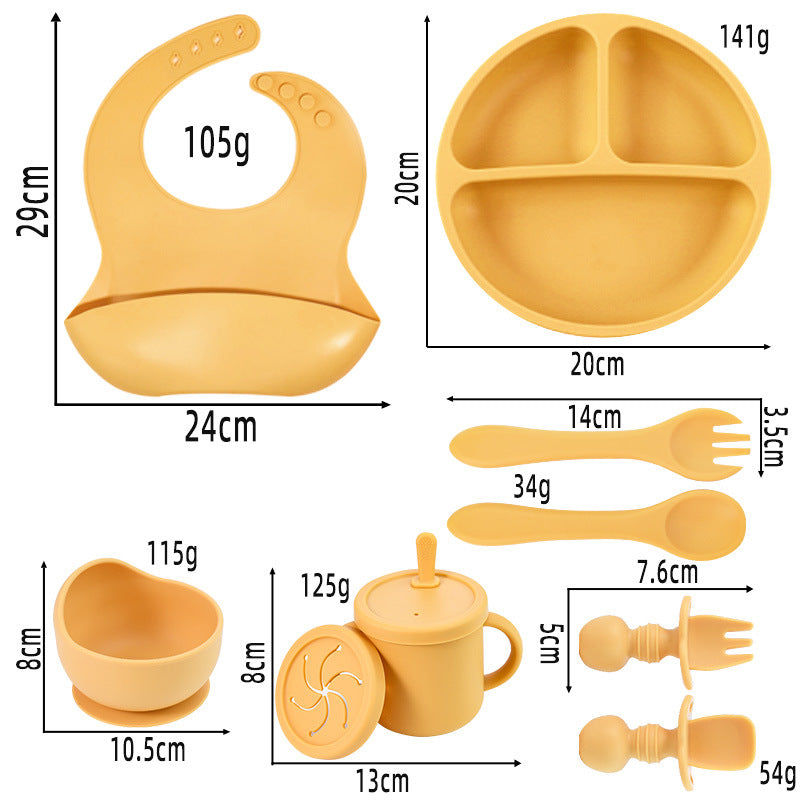 Rose Red 8-Piece Silicone Children's Tableware Set - BPA-Free Baby Feeding Utensils with Fork, Spoon, Cup, V888-ELOSUNG11939