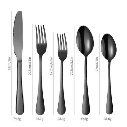 Silver 410 Stainless Steel Cutlery Set - Western Steak Knife, Fork & Spoon Set, 4 Set/20-Piece Dinnerware Set V888-ELOSUNG11940