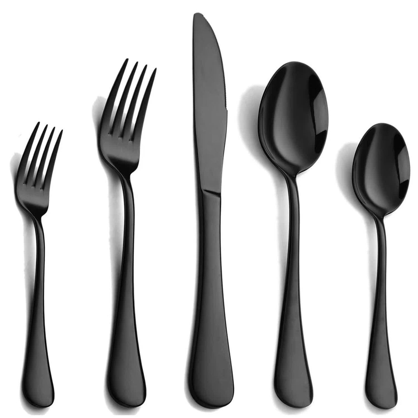 Black 410 Stainless Steel Cutlery Set - Western Steak Knife, Fork & Spoon Set, 6 Set/30-Piece Dinnerware Set V888-ELOSUNG11946
