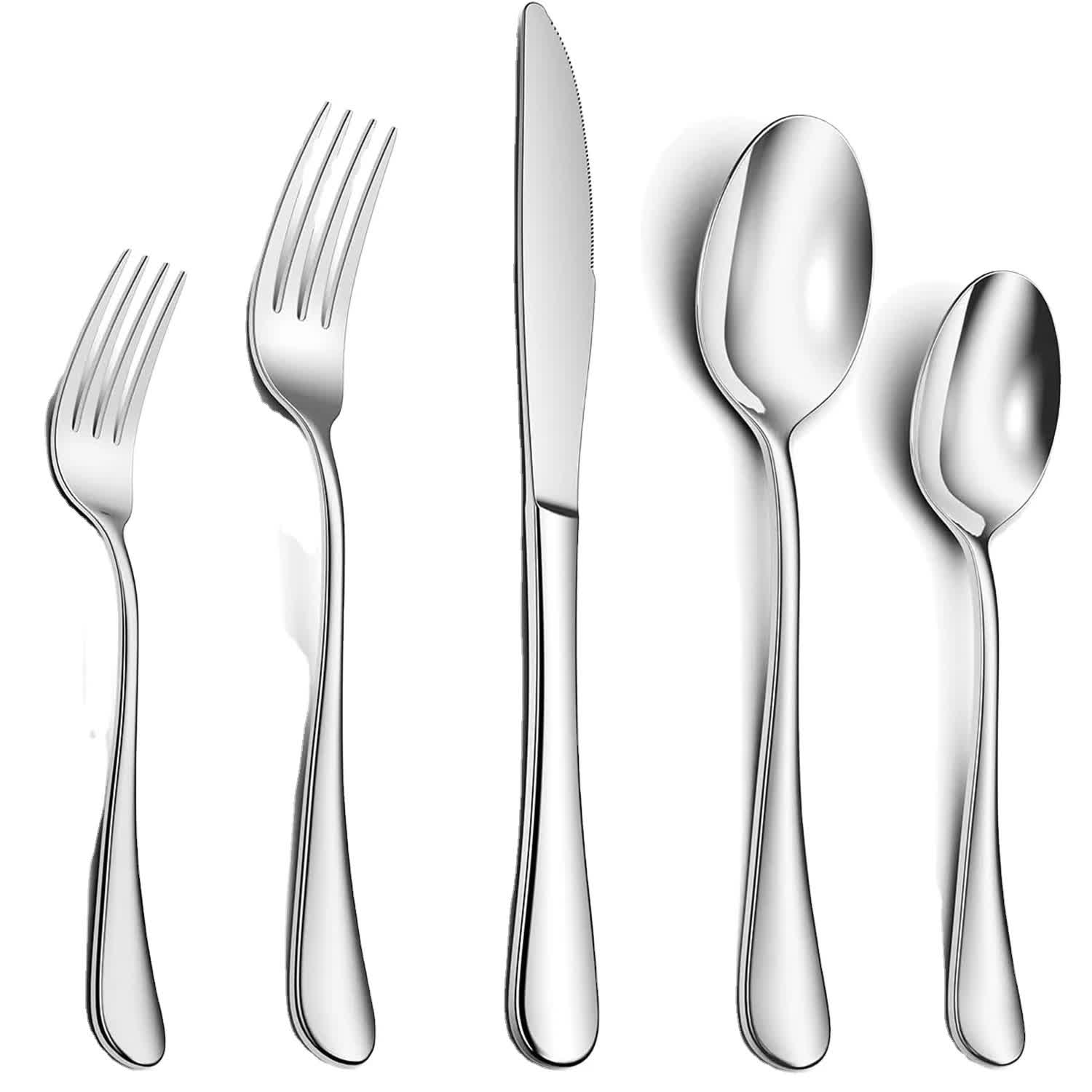 Silver 410 Stainless Steel Cutlery Set - Western Steak Knife, Fork & Spoon Set, 6 Set/30-Piece Dinnerware Set V888-ELOSUNG11947