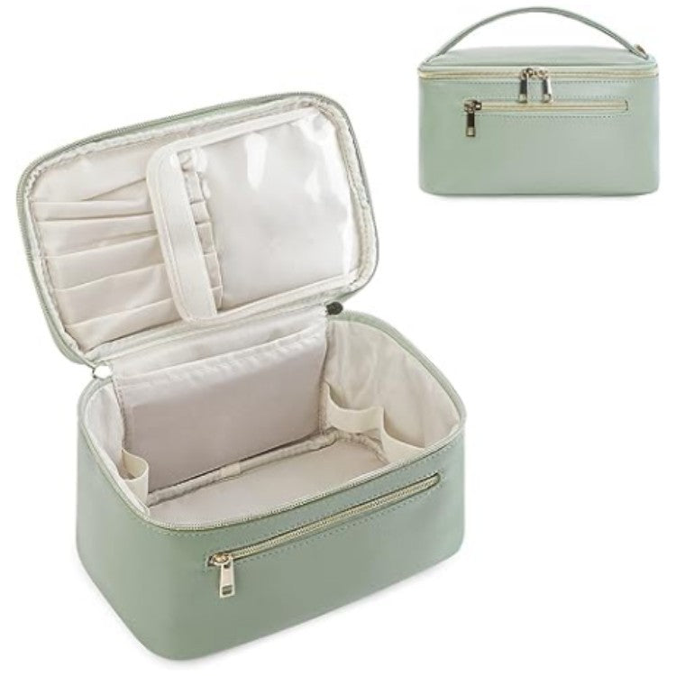Green PU Leather Large Capacity Makeup Bag - Waterproof & Multifunctional Handbag for Women V888-ELOSUNG11964