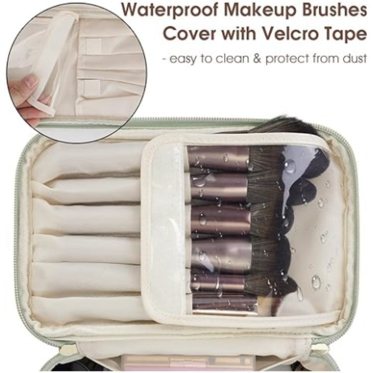 Green PU Leather Large Capacity Makeup Bag - Waterproof & Multifunctional Handbag for Women V888-ELOSUNG11964