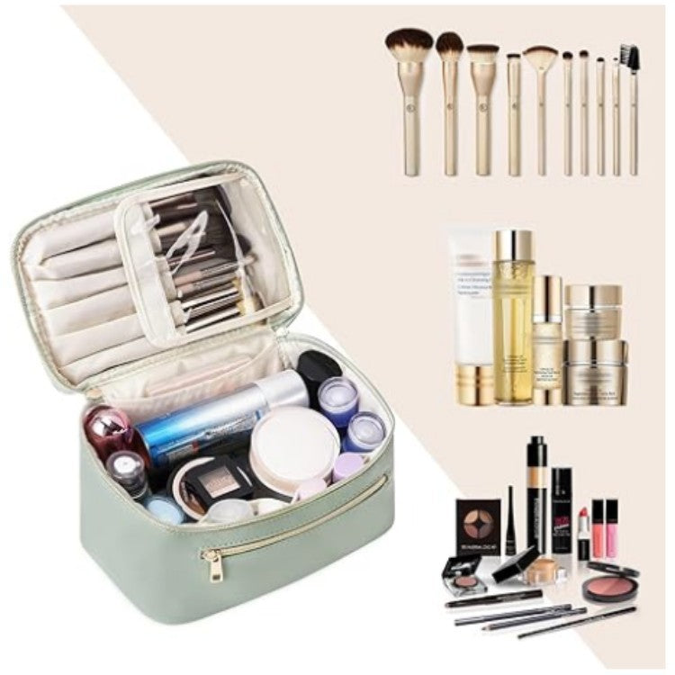 Green PU Leather Large Capacity Makeup Bag - Waterproof & Multifunctional Handbag for Women V888-ELOSUNG11964