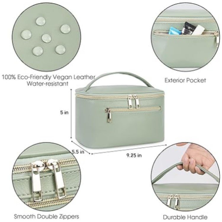 Green PU Leather Large Capacity Makeup Bag - Waterproof & Multifunctional Handbag for Women V888-ELOSUNG11964