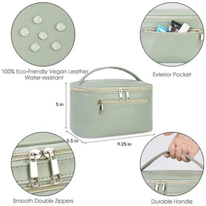 Green PU Leather Large Capacity Makeup Bag - Waterproof & Multifunctional Handbag for Women V888-ELOSUNG11964