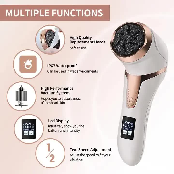 Black Electric Foot Callus Remover - Rechargeable Waterproof Pedicure Tool with Automatic Dead Skin Removal V888-ELOSUNG11979