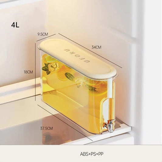 Cream White Refrigerator Cold Water Jug with Tap - 4L Large Capacity Sealed Beverage Dispenser for Juice and V888-ELOSUNG11996