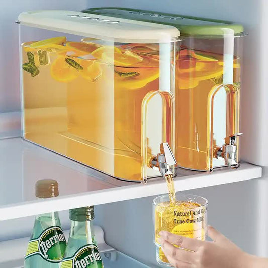 Cream White Refrigerator Cold Water Jug with Tap - 4L Large Capacity Sealed Beverage Dispenser for Juice and V888-ELOSUNG11996