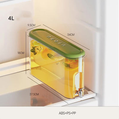 Green Refrigerator Cold Water Jug with Tap - 4L Large Capacity Sealed Beverage Dispenser for Juice and Water V888-ELOSUNG11997