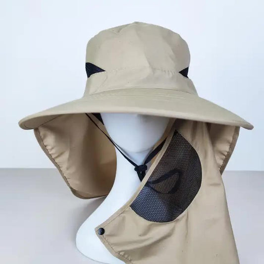 Dark Grey Outdoor UV Protection Hat for Men - Detachable Face & Neck Shield, Large Brim Sun Hat for Fishing, V888-ELOSUNG12058
