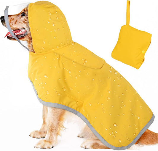 XXL Yellow Reflective Adjustable Pet Raincoat with Hood - Waterproof Dog Jacket, Adjustable Dog Poncho for V888-ELOSUNG12117