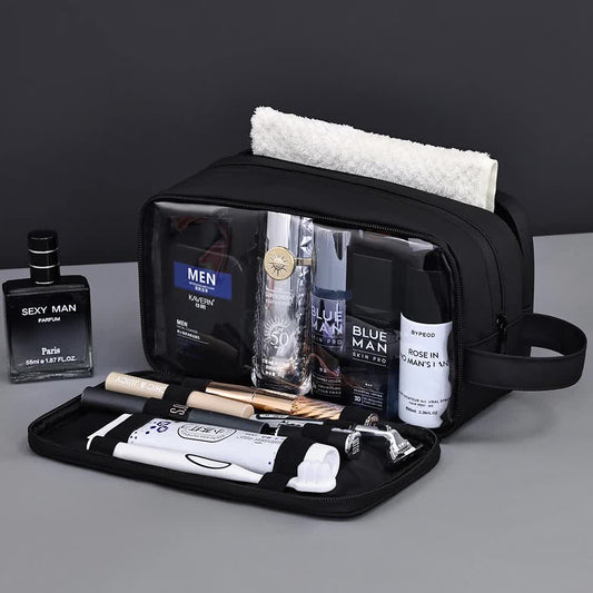 Black Elite Series 3-Layer Large Capacity Men's Toiletry Bag - Portable Travel Cosmetic Organizer with V888-ELOSUNG12216
