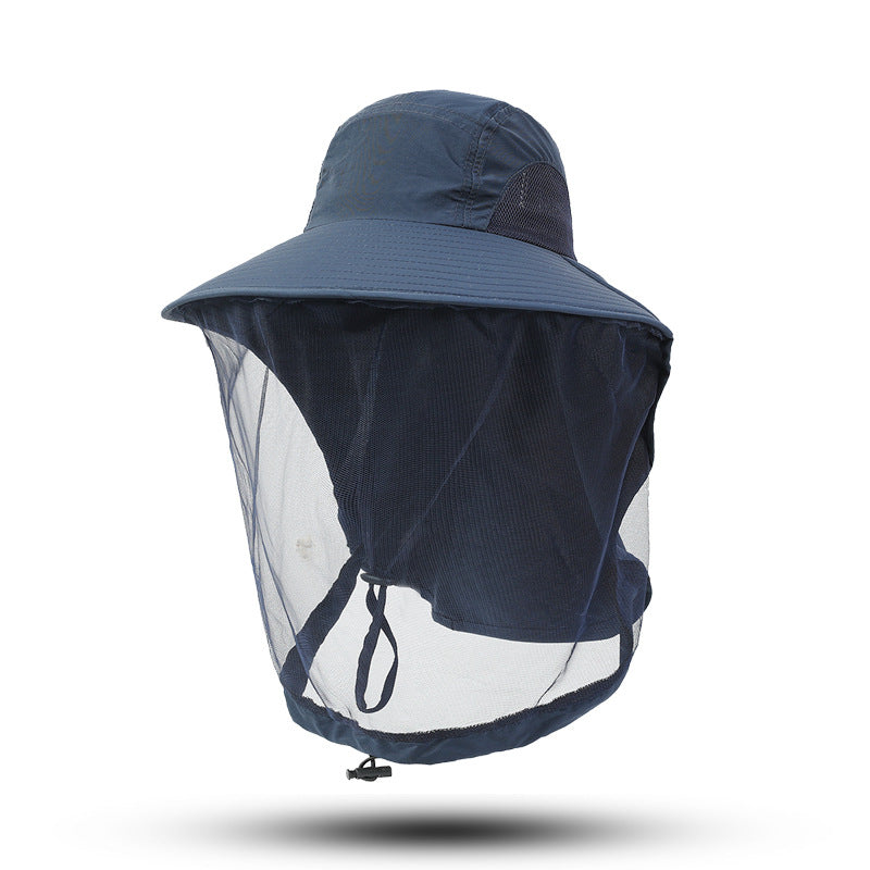 Navy Blue Outdoor Mosquito-Proof Hat with Face Shield - Breathable Fishing Hat for Men, UV Protection Mesh V888-ELOSUNG12219