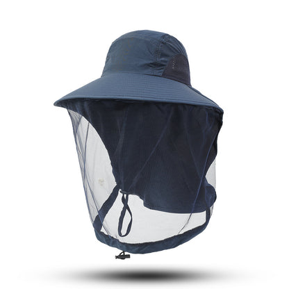 Navy Blue Outdoor Mosquito-Proof Hat with Face Shield - Breathable Fishing Hat for Men, UV Protection Mesh V888-ELOSUNG12219