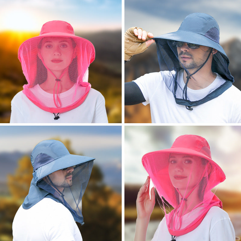 Navy Blue Outdoor Mosquito-Proof Hat with Face Shield - Breathable Fishing Hat for Men, UV Protection Mesh V888-ELOSUNG12219