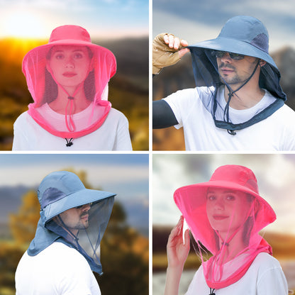Navy Blue Outdoor Mosquito-Proof Hat with Face Shield - Breathable Fishing Hat for Men, UV Protection Mesh V888-ELOSUNG12219