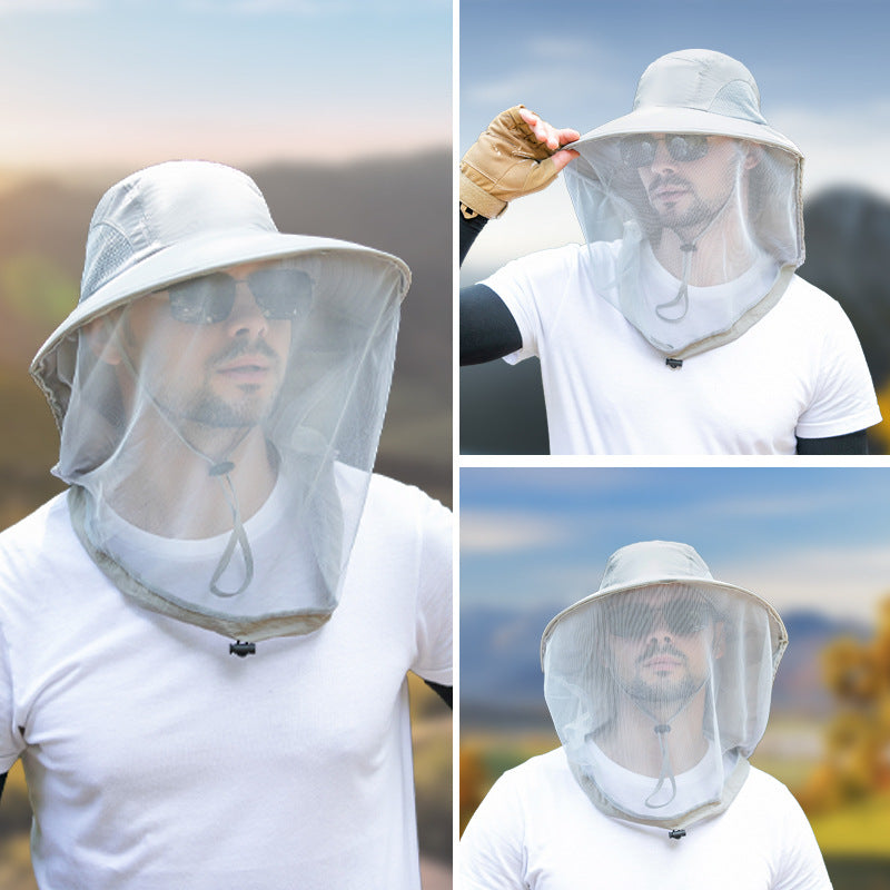 Navy Blue Outdoor Mosquito-Proof Hat with Face Shield - Breathable Fishing Hat for Men, UV Protection Mesh V888-ELOSUNG12219