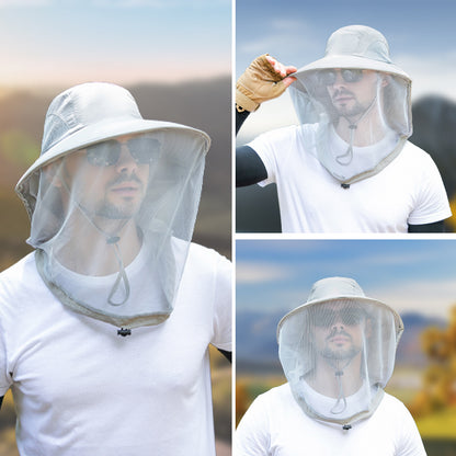 Navy Blue Outdoor Mosquito-Proof Hat with Face Shield - Breathable Fishing Hat for Men, UV Protection Mesh V888-ELOSUNG12219