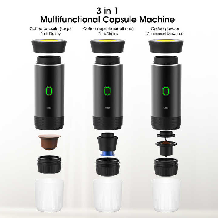 Black Portable Espresso Coffee Machine - Universal 3-in-1 Capsule, Coffee Powder, and Espresso Maker V888-ELOSUNG12238