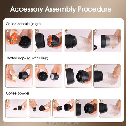 Black Portable Espresso Coffee Machine - Universal 3-in-1 Capsule, Coffee Powder, and Espresso Maker V888-ELOSUNG12238