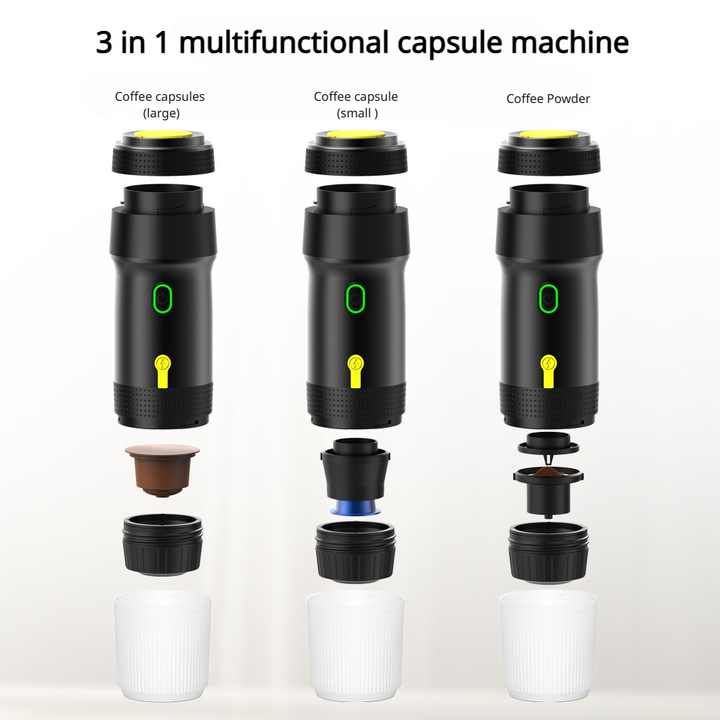 Black Portable Fully Automatic Espresso Coffee Machine - Universal 3-in-1 Capsule, Coffee Powder & Espresso V888-ELOSUNG12252