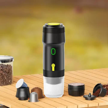 Black Portable Fully Automatic Espresso Coffee Machine - Universal 3-in-1 Capsule, Coffee Powder & Espresso V888-ELOSUNG12252