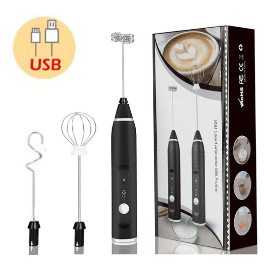 Black 304 Stainless Steel 3-Speed Handheld Electric Milk Frother, Egg Beater, Paint Mixer, and Milk Powder V888-ELOSUNG12266